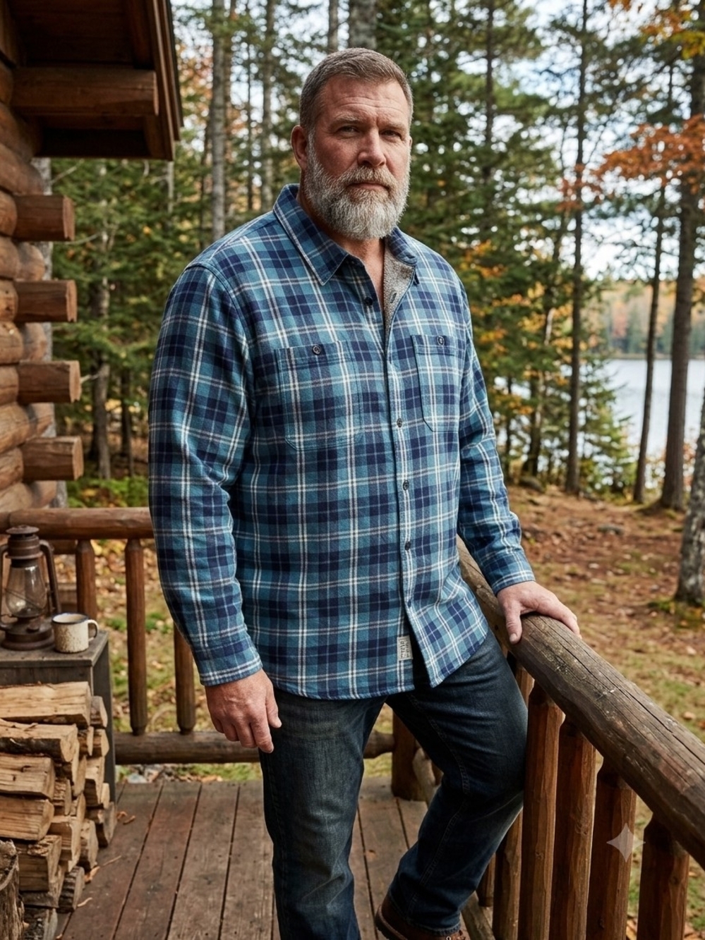 LL Bean Men's Fleece Lined Flannel Shirt Jacket Plaid Blue XXL Tall 2XLT 512249